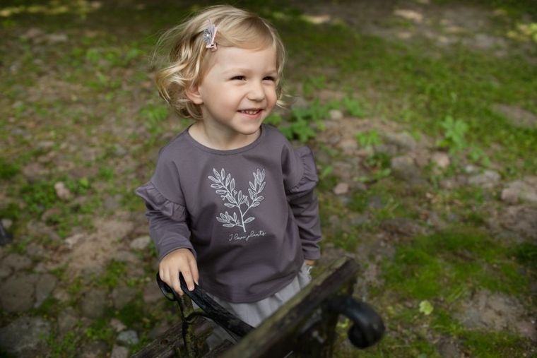 Bluzka dziewczęca z długim rękawem, grafitowa, Pinokio