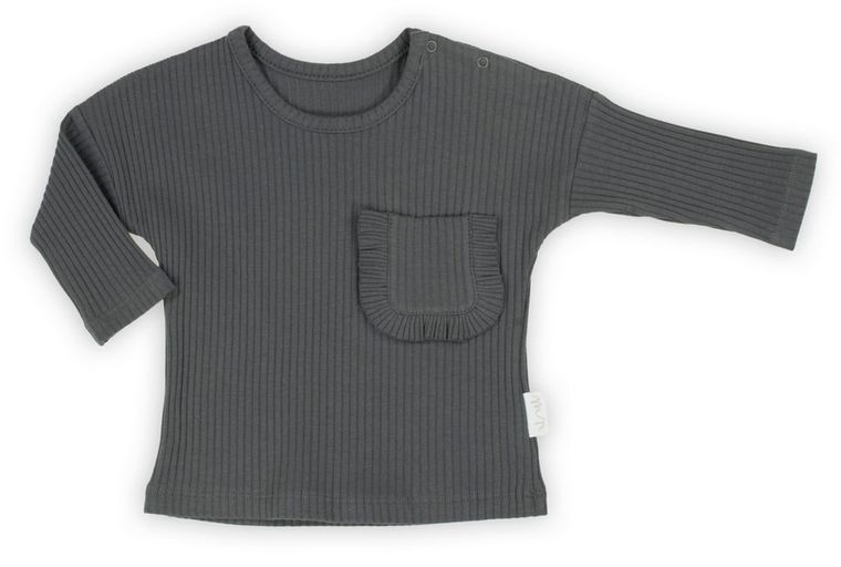 Bluzka dziewczęca z długim rękawem, prążkowana, grafitowa, Nicol