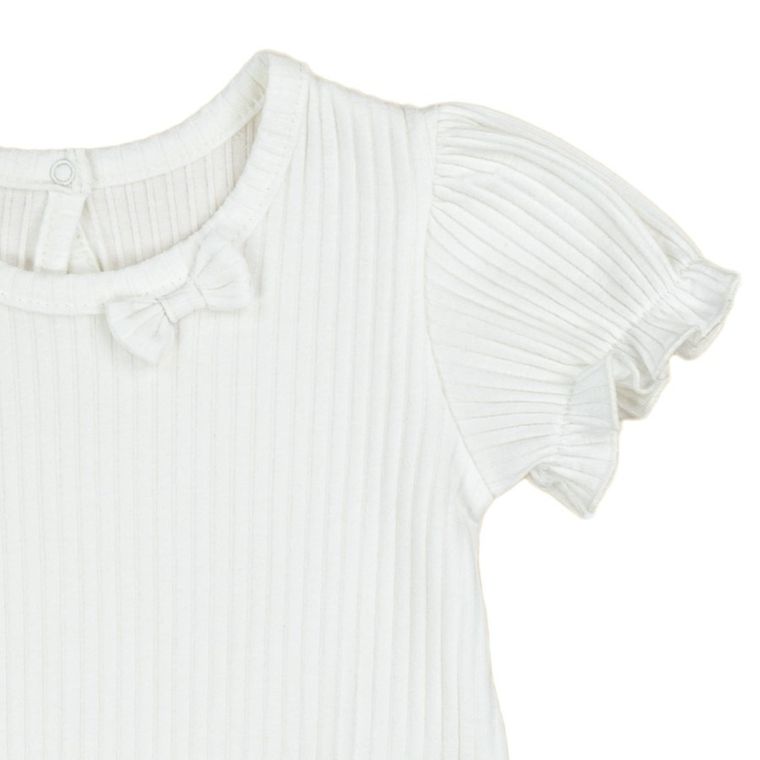 Bluzka dziewczęca z krótkim rękawem, prążkowana, ecru, Nicol