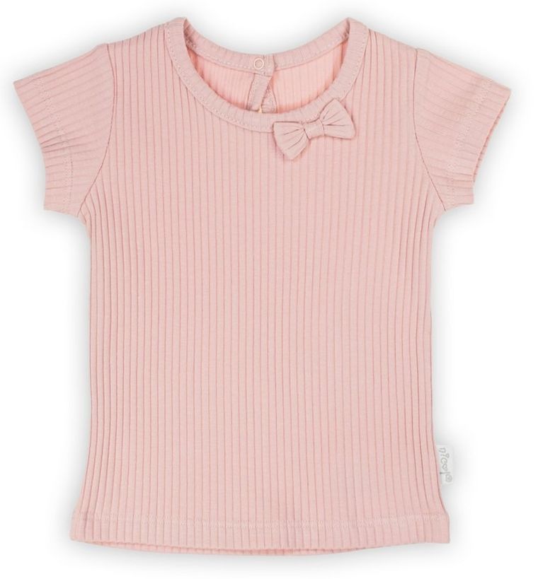 Bluzka dziewczęca z krótkim rękawem, prążkowana, różowa, Nicol