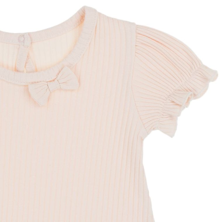 Bluzka dziewczęca z krótkim rękawem, prążkowana, różowa, Nicol