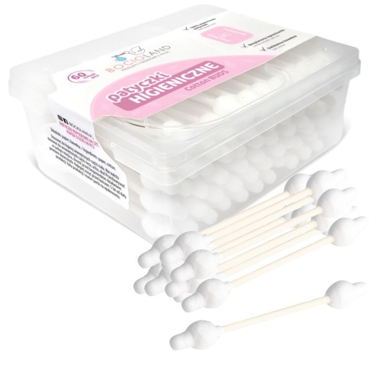 Bocioland, bawełniane patyczki do uszu z ogranicznikiem, 60 szt.