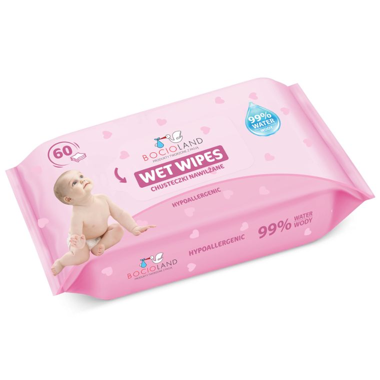 Bocioland, chusteczki nawilżane, 99% wody, 60 szt.