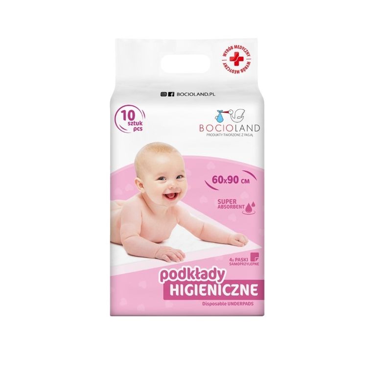 Bocioland, podkład higieniczny samoprzylepny, superchłonny, 60-90 cm, 30 szt.