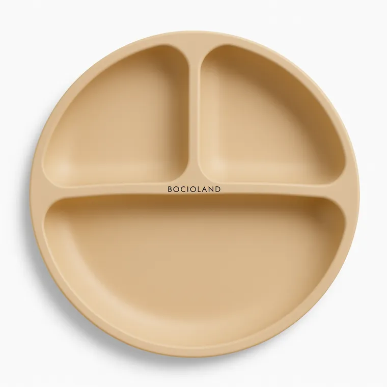 Bocioland, silikonowy talerzyk z przyssawkami i przegródkami, beżowy