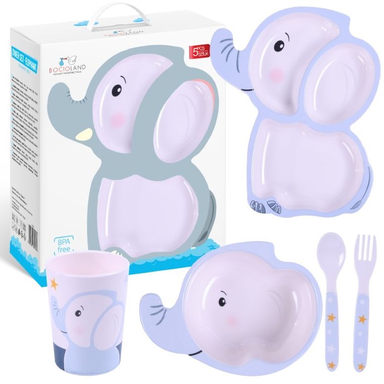 Bocioland, Słoń, zestaw naczyń, 5 elementów