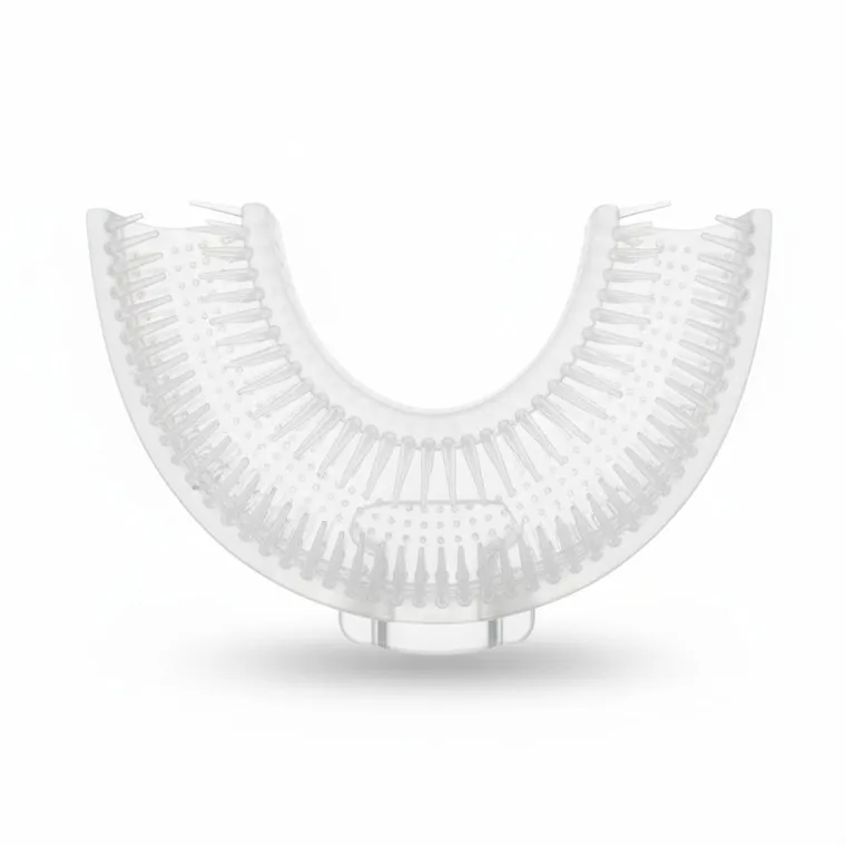 Bocioland, szczoteczka silikonowa w kształcie litery U do zębów, różowa