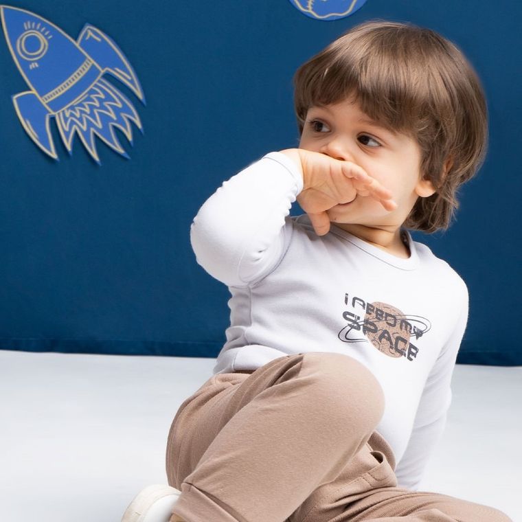 Body chłopięce z długim rękawem, jasnoszare, I need my space, Nicol