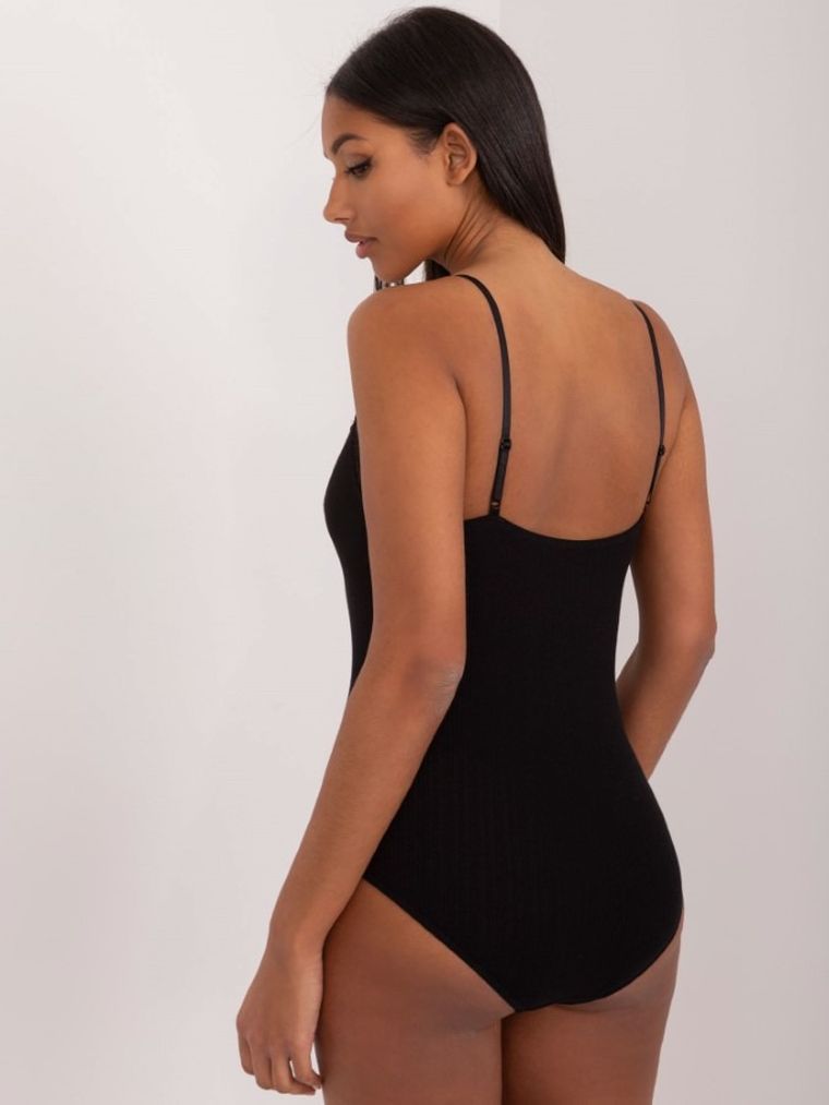 Body damskie na ramiączka, prążkowane, czarne, Berrak