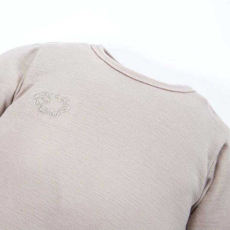 Body dziecięce z długim rękawem, wełna merino, beżowe, Eevi