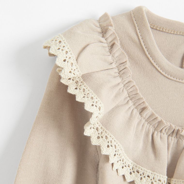 Body dziewczęce z długim rękawem, beżowe, Nicol