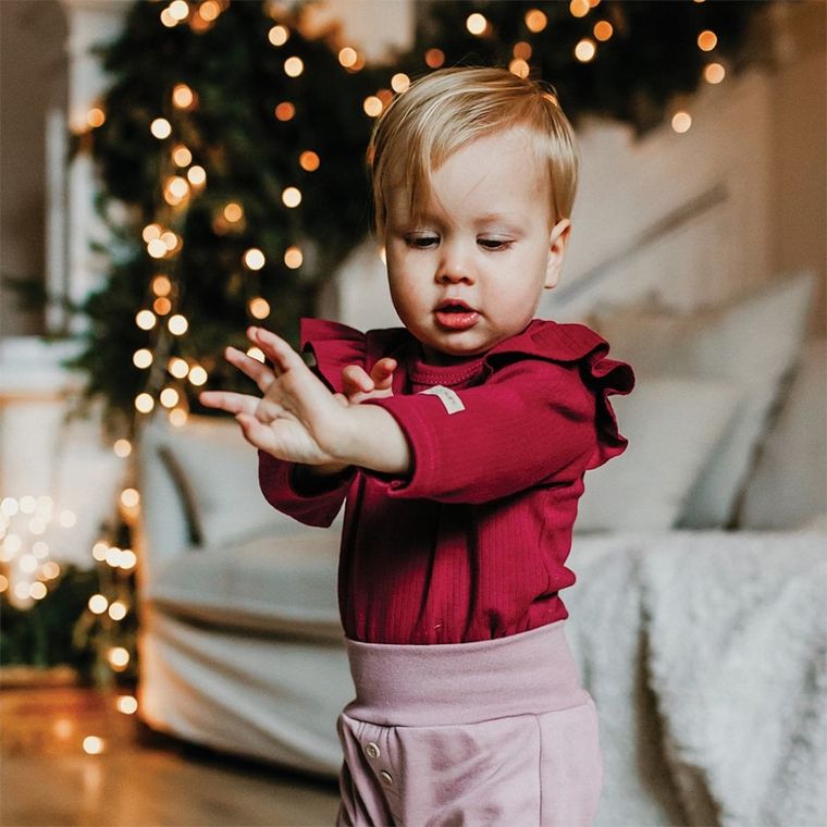 Body dziewczęce z długim rękawem, bordowe, falbanki, Eevi