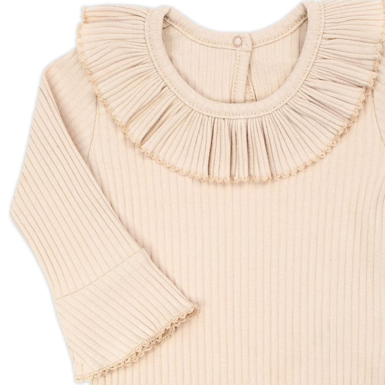 Body dziewczęce z długim rękawem, prążkowane, beżowe, Nicol