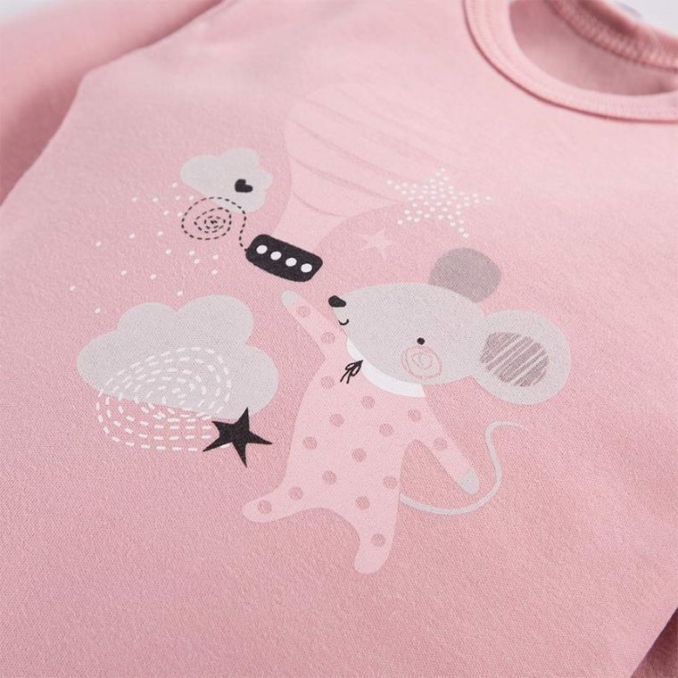 Body dziewczęce z długim rękawem, różowe, myszka, Eevi