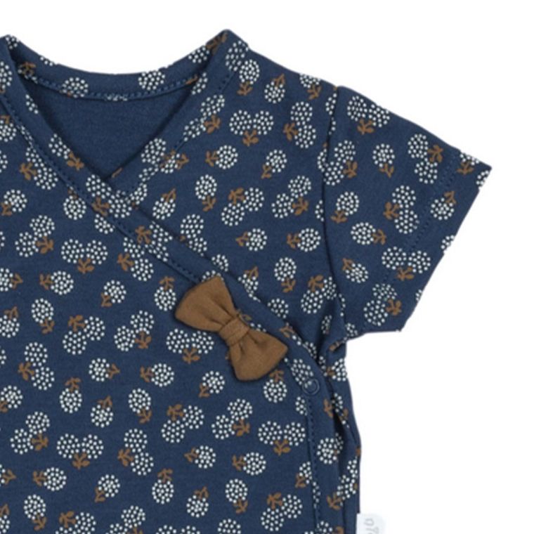 Body dziewczęce z krótkim rękawem, granatowe, kokardka, Nicol