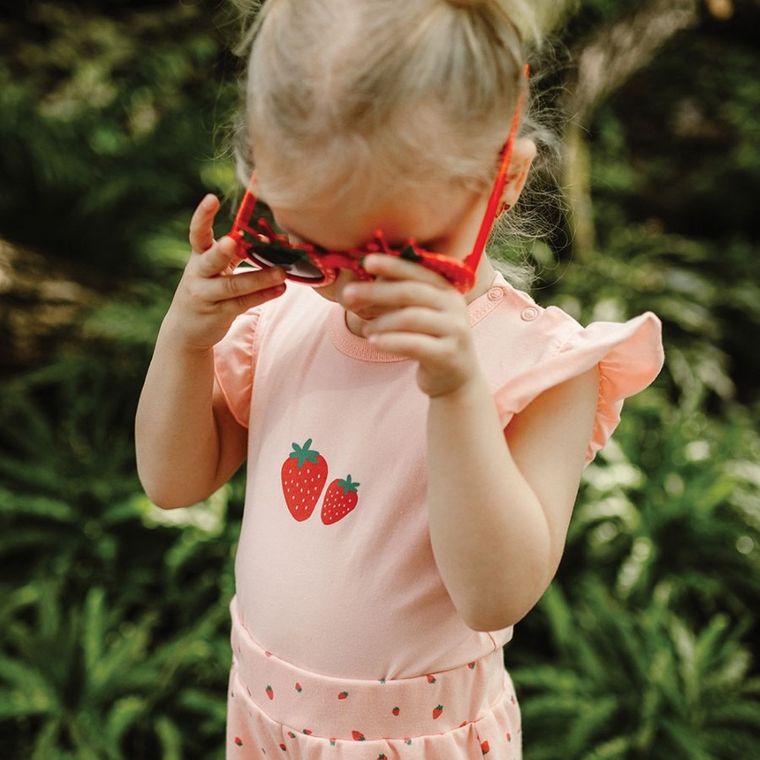 Body dziewczęce z krótkim rękawem, koralowe, Eevi