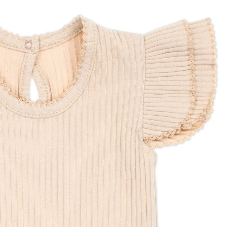 Body dziewczęce z krótkim rękawem, prążkowane, beżowe, Nicol