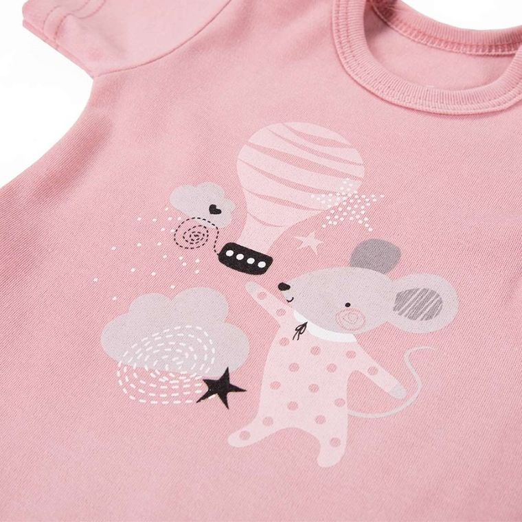 Body dziewczęce z krótkim rękawem, różowe, myszka, Eevi