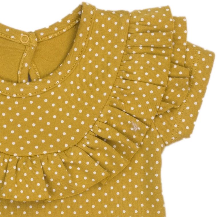 Body dziewczęce z krótkim rękawem, żółte, kropeczki, Nicol
