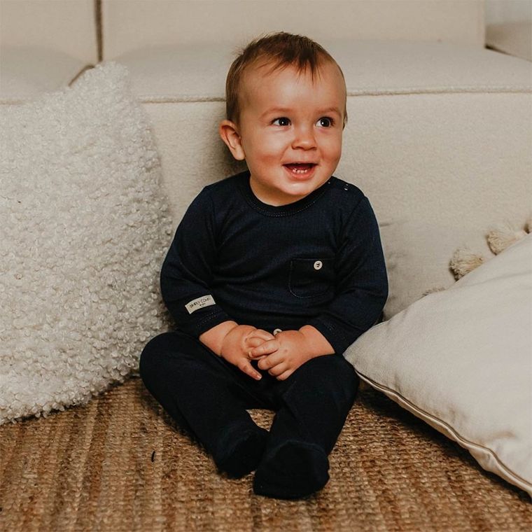 Body niemowlęce z długim rękawem, granatowe, Eevi