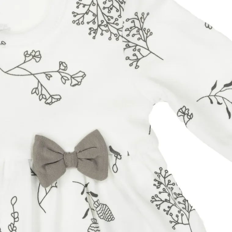 Body sukienka dziewczęce z długim rękawem, ecru, kokardka, Nicol