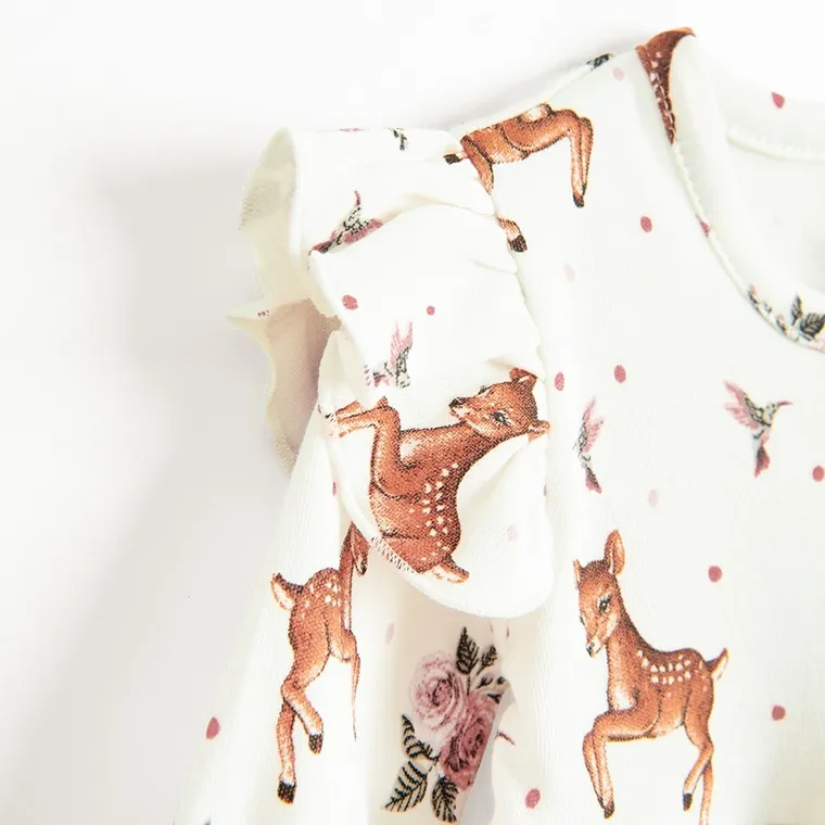 Body sukienka dziewczęce z długim rękawem, ecru, Nicol