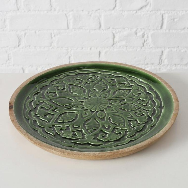 Boltze, drewniany talerz ze żłobionym wzorem, Grelo, ø 30 cm