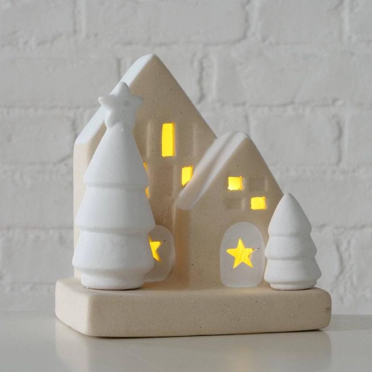 Boltze Home, dekoracja, domek z kamionki z oświetleniem LED, 10,5 cm