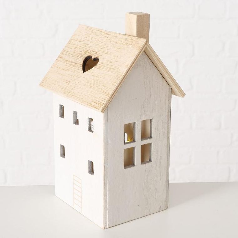 Boltze Home, drewniana dekoracja z oświetleniem, 2 domy, Aldea