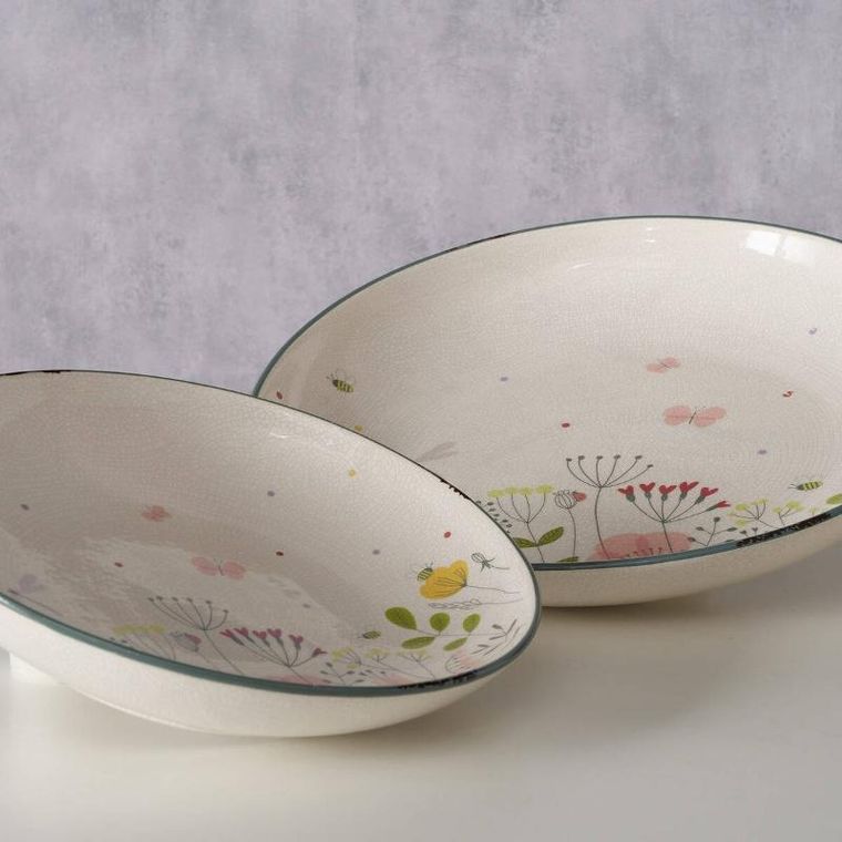 Boltze Home, Florina, talerze ceramiczne, kwiaty polne, 2 szt.