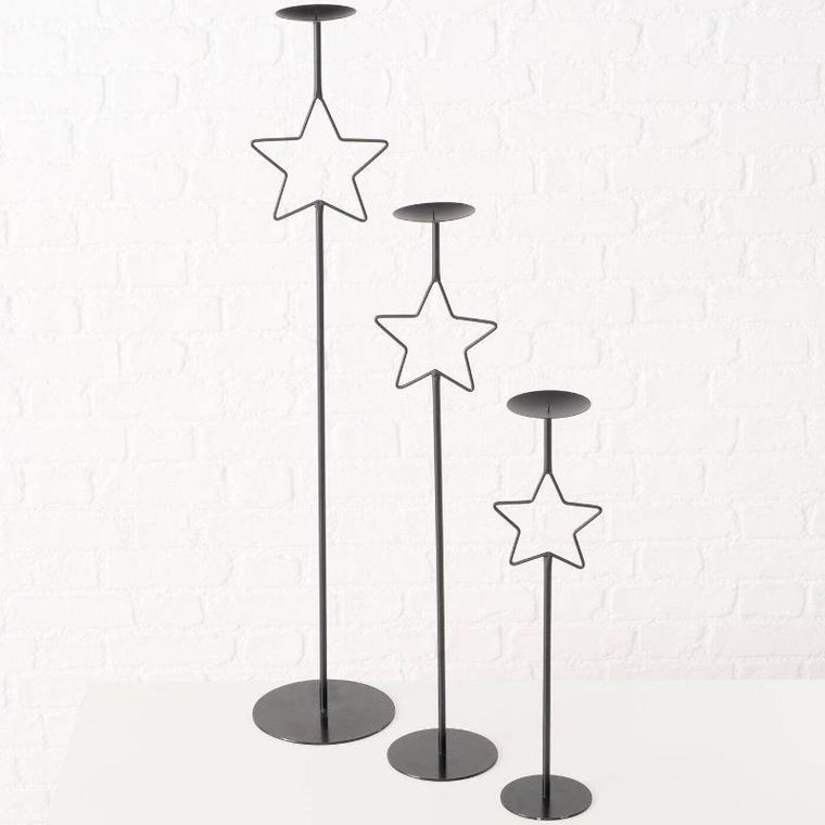 Boltze Home, Guila, metalowe świeczniki z gwiazdką, wys. 54,5-99,5 cm, 3 szt.