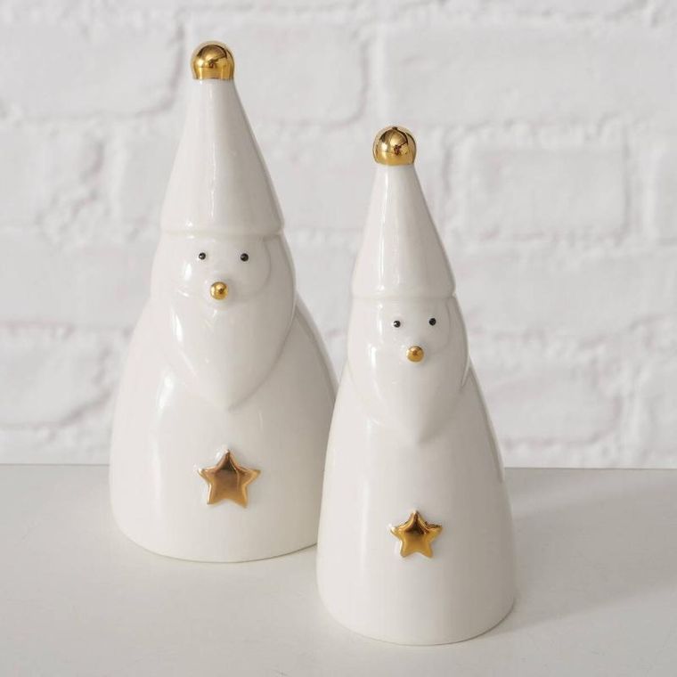Boltze Home, Jelki, figurki porcelanowe, białe, mikołaje, 2 szt.