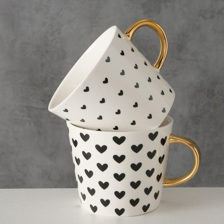 Boltze Home, kubek porcelanowy ze złotym uchwytem, Fayette