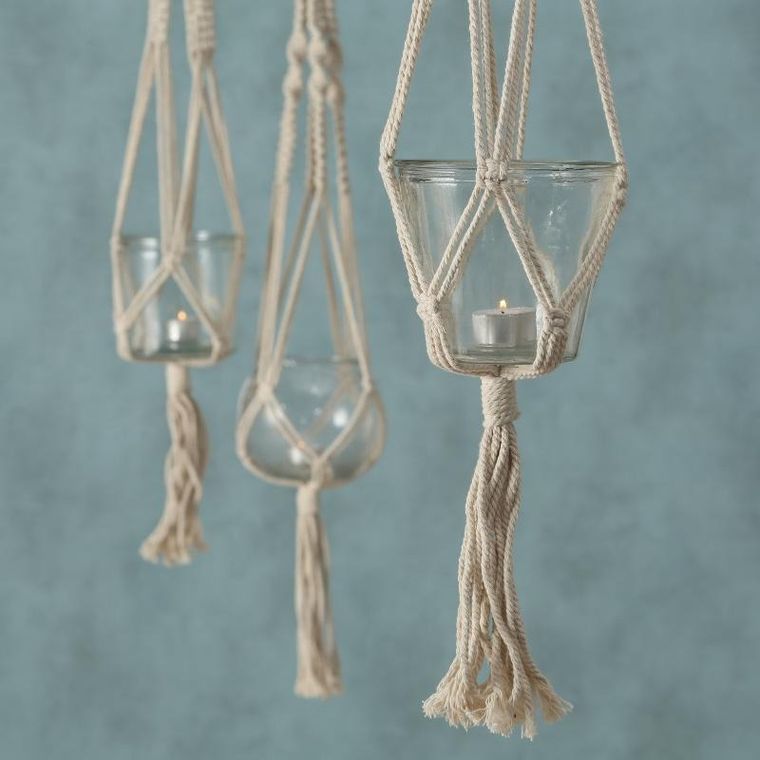 Boltze Home, Makramee, szklana doniczka na kwiaty, dekoracja z makramy, 83 cm