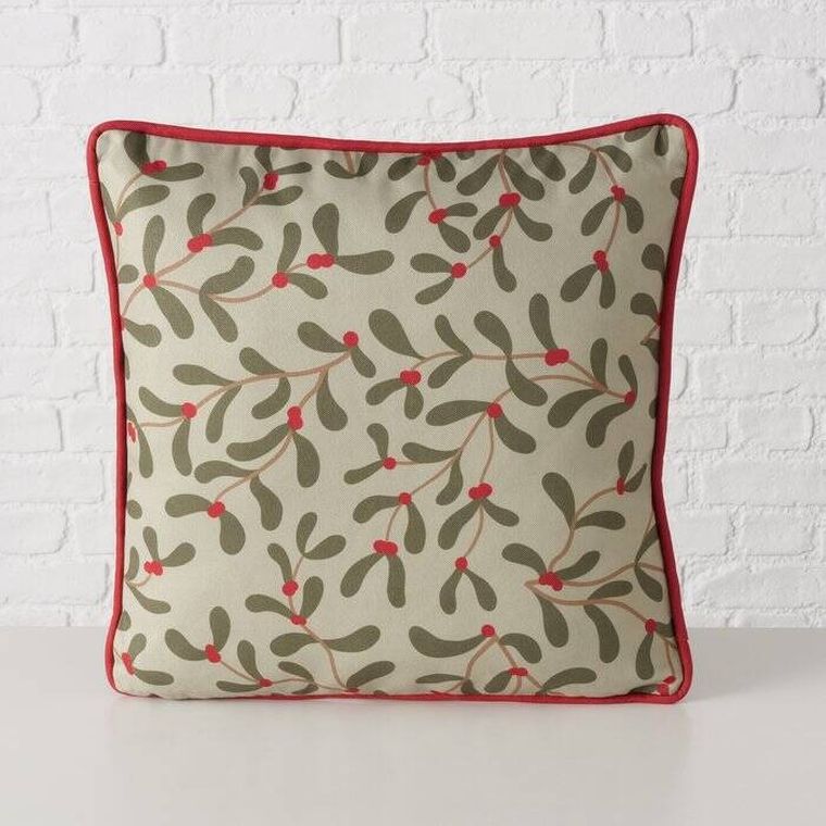 Boltze Home, Mistletoe, ozdobna poduszka z lamówką i wzorem jemioła, 45-45 cm