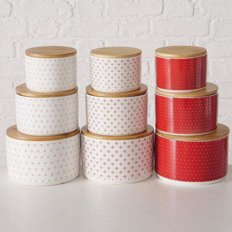 Boltze Home, pojemniki ceramiczne z bambusową pokrywą, Lilly, 3 szt.