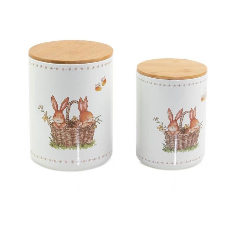 Boltze Home, pojemniki kuchenne ceramiczne, Charmy, wzór w zajączki, 2 szt.
