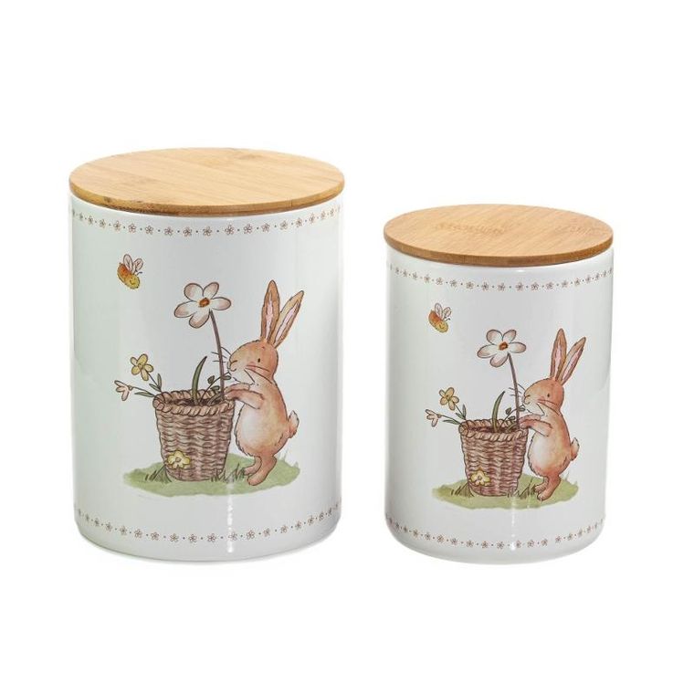 Boltze Home, pojemniki kuchenne ceramiczne, wzór w zajączki, 2 szt.