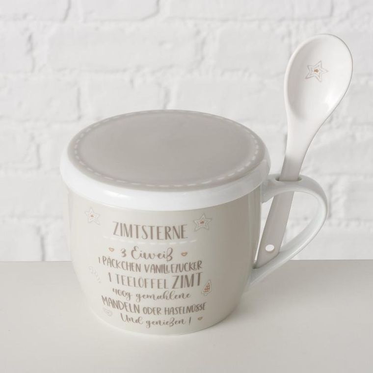 Boltze Home, porcelanowy kubek z pokrywką i łyżeczką, Bakery, 600 ml