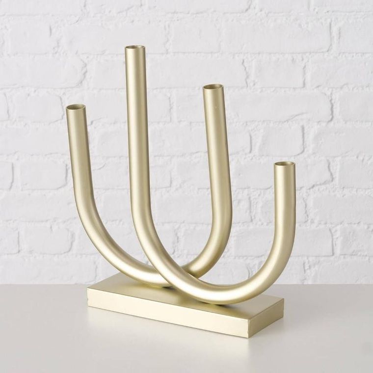 Boltze Home, złoty świecznik Tonis, metalowy, 33-34 cm