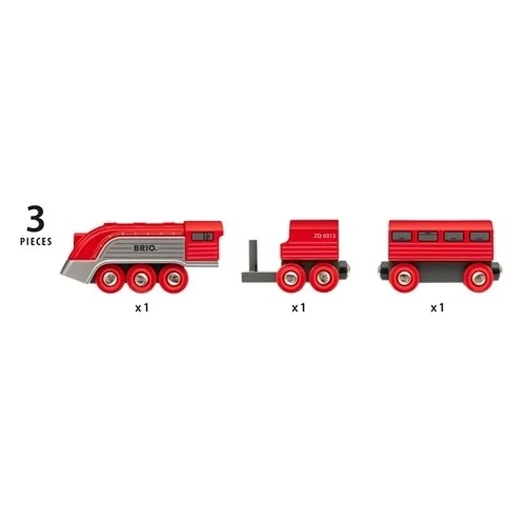 Brio World, futurystyczny pociąg z wagonami, zabawka drewniana