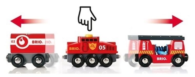 Brio World, pociag straży pożarnej, zabawka drewniana