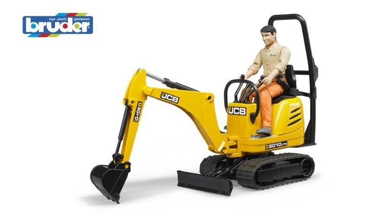 Bruder, Mikrokoparka JCB 8010 CTS z figurką pracownika budowlanego
