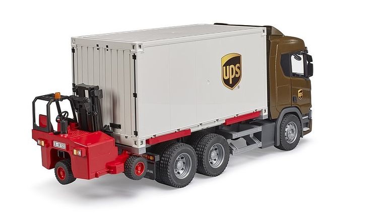 Bruder, Scania Super 560R, Kontener UPS z wózkiem widłowym, model pojazdu