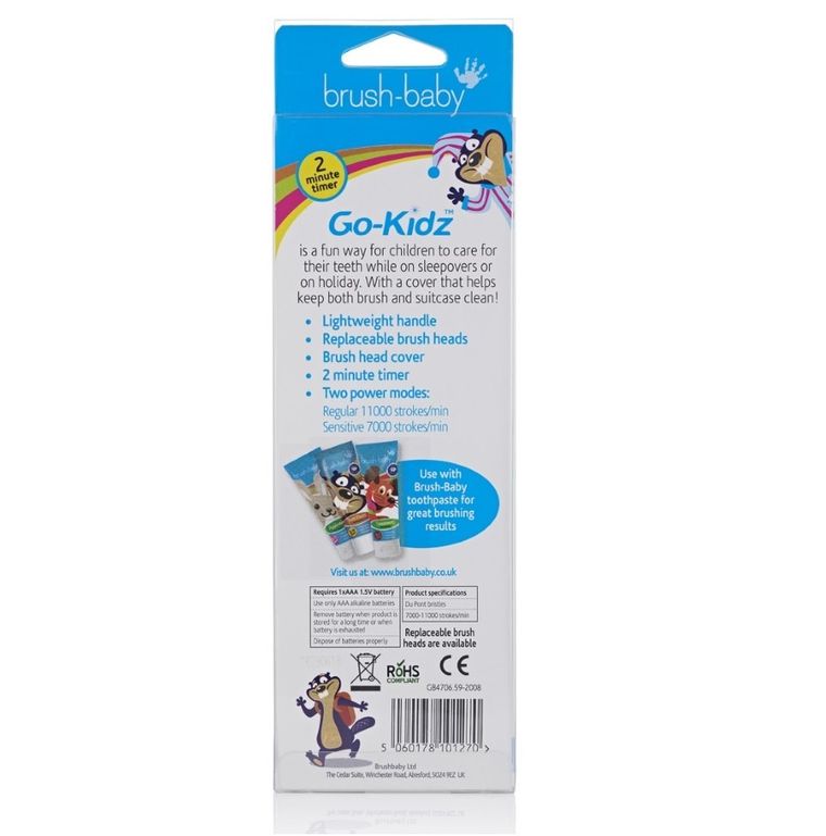 Brush-Baby, Go-Kidz, podróżna szczotka soniczna z naklejkami dla dzieci, różowa