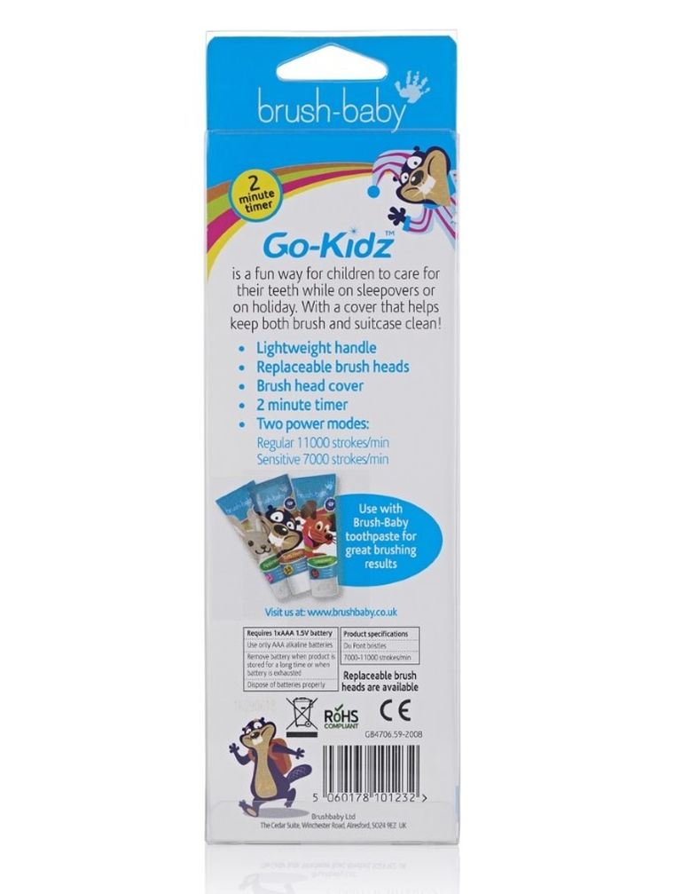 Brush-Baby, Go-Kidz, podróżna szczotka soniczna z naklejkami dla dzieci, zielona