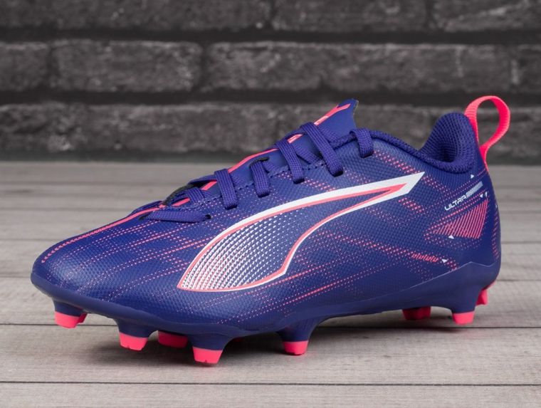 Buty piłkarskie dziecięce, korki, fioletowe, Puma Ultra 5 Play FG/AG