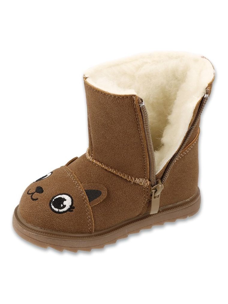 Buty zimowe dziewczęce ze skórą naturalną, ocieplane, brązowe, Befado