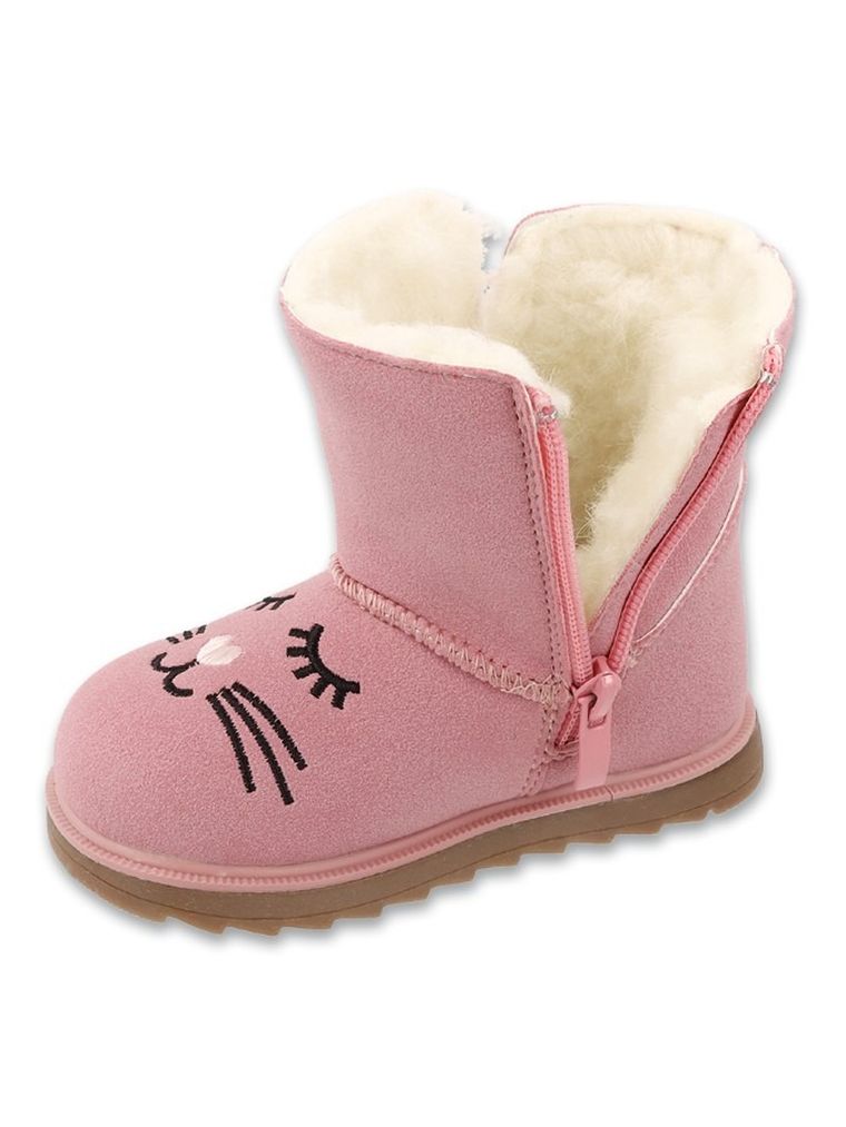 Buty zimowe dziewczęce ze skórą naturalną, ocieplane, różowe, Befado