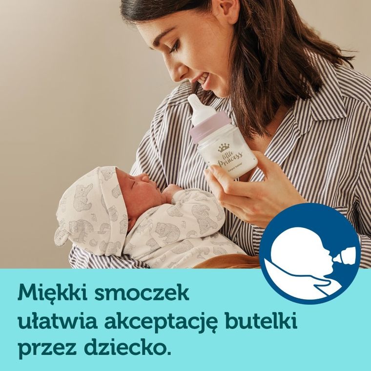 Canpol babies, Easy Start, Royal Baby, butelka szeroka antykolkowa, różowa, 240 ml